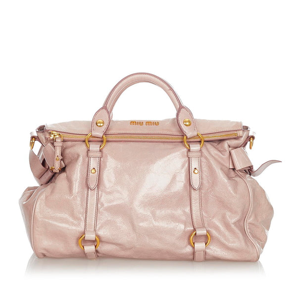 ミュウミュウ リボン RT0365 ピンク レザー ハンドバッグ ショルダーバッグ2way レディース MIUMIU 【中古】