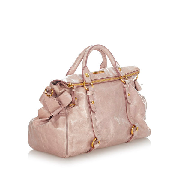 ミュウミュウ リボン RT0365 ピンク レザー ハンドバッグ ショルダーバッグ2way レディース MIUMIU 【中古】
