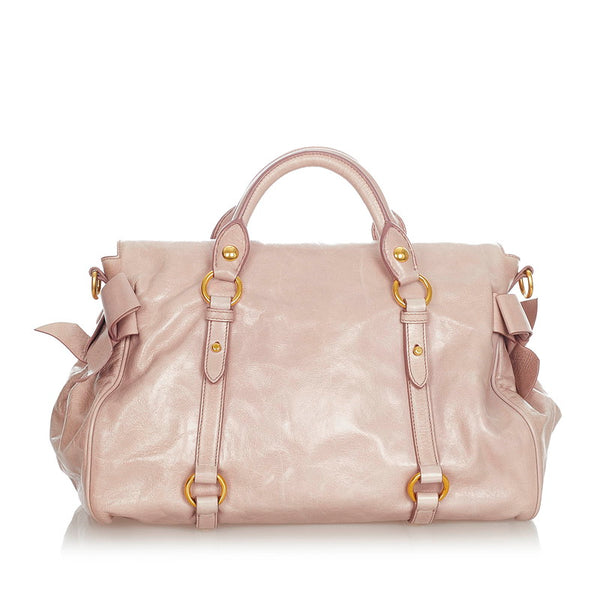 ミュウミュウ リボン RT0365 ピンク レザー ハンドバッグ ショルダーバッグ2way レディース MIUMIU 【中古】