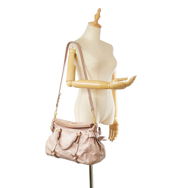 ミュウミュウ リボン RT0365 ピンク レザー ハンドバッグ ショルダーバッグ2way レディース MIUMIU 【中古】