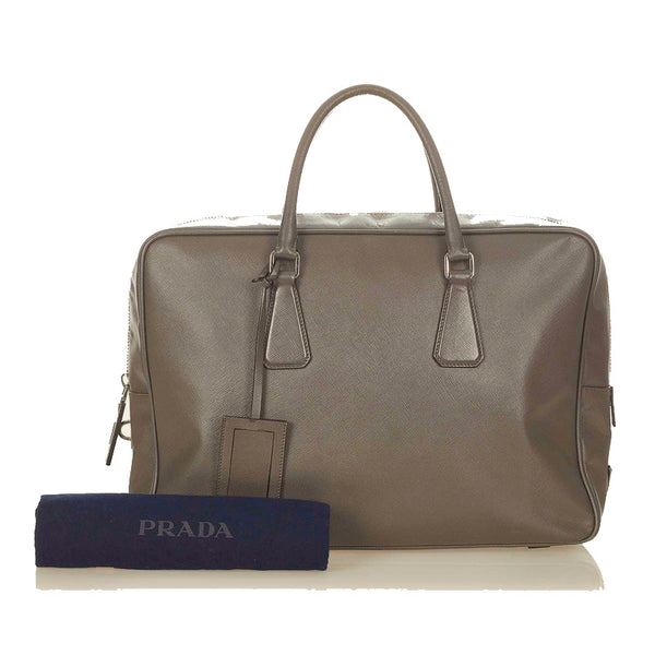 プラダ サフィアーノ グレー カーフ ビジネスバッグ メンズ PRADA 【中古】