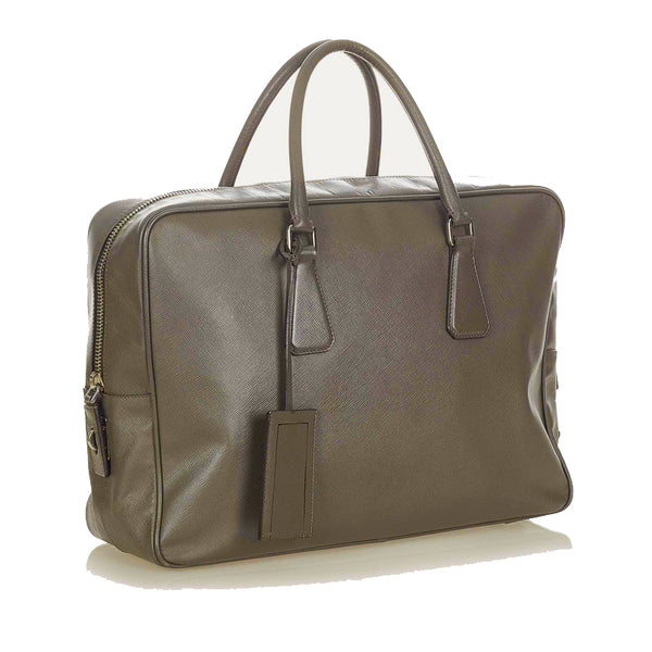 プラダ サフィアーノ グレー カーフ ビジネスバッグ メンズ PRADA 【中古】
