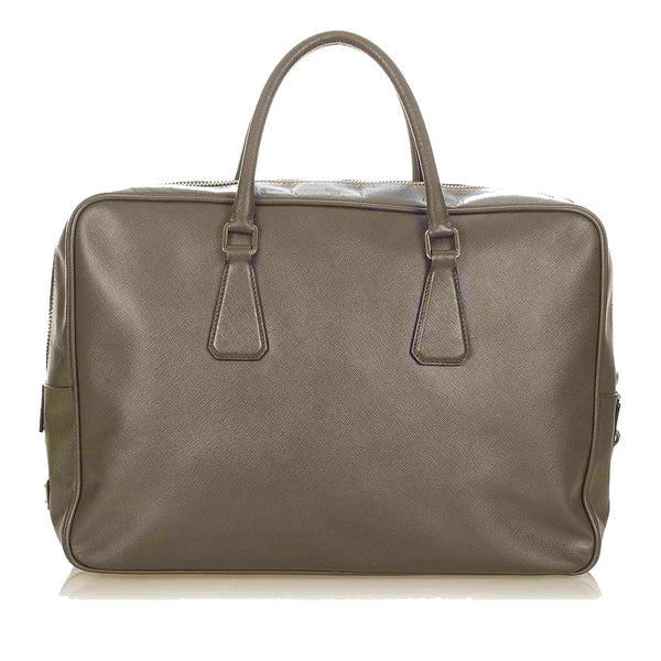 プラダ サフィアーノ グレー カーフ ビジネスバッグ メンズ PRADA 【中古】
