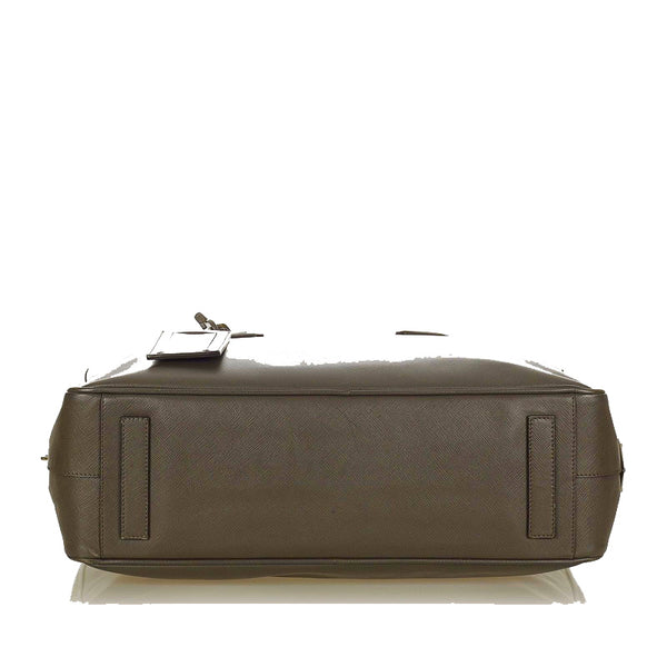 プラダ サフィアーノ グレー カーフ ビジネスバッグ メンズ PRADA 【中古】