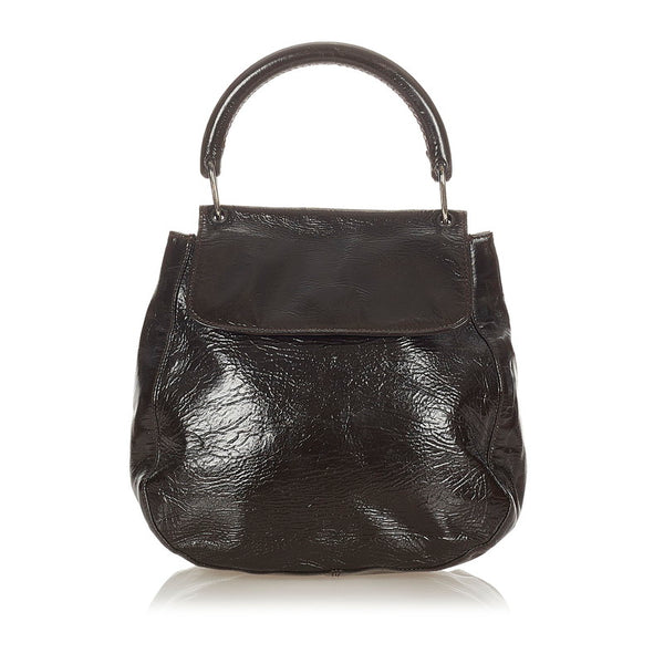 プラダ ダークブラウン エナメル ハンドバッグ レディース PRADA 【中古】