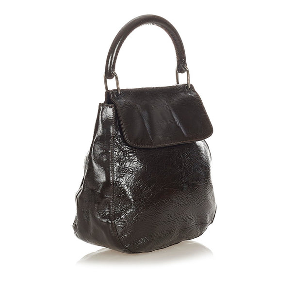 プラダ ダークブラウン エナメル ハンドバッグ レディース PRADA 【中古】