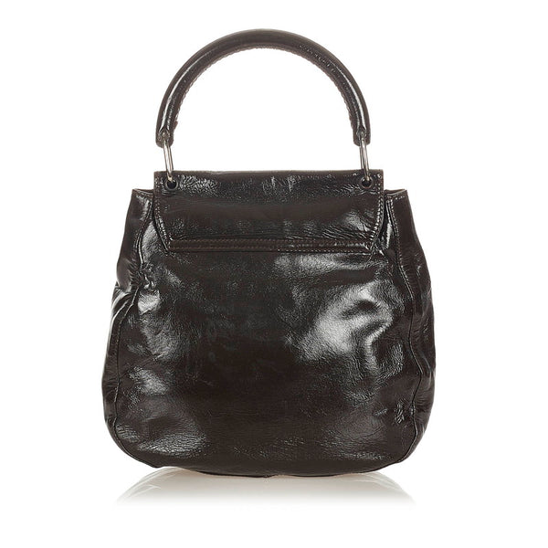 プラダ ダークブラウン エナメル ハンドバッグ レディース PRADA 【中古】