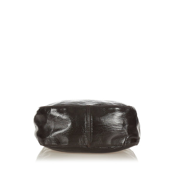 プラダ ダークブラウン エナメル ハンドバッグ レディース PRADA 【中古】