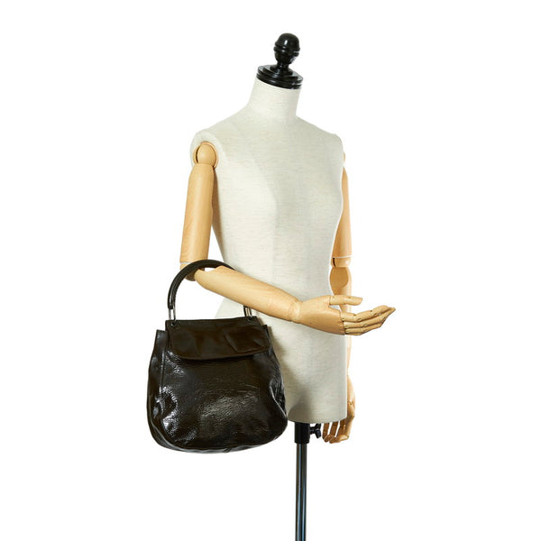 プラダ ダークブラウン エナメル ハンドバッグ レディース PRADA 【中古】