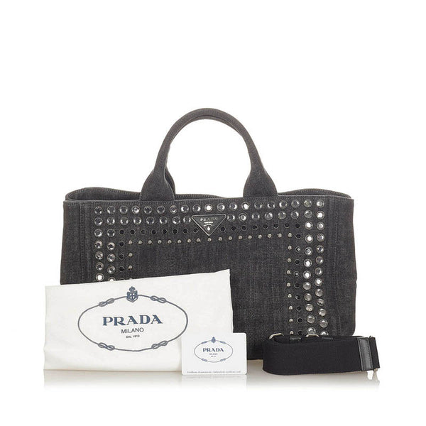 プラダ カナパ ビジュー B2642O ブラック デニム ハンドバッグ ショルダーバッグ 2WAY レディース PRADA 【中古】