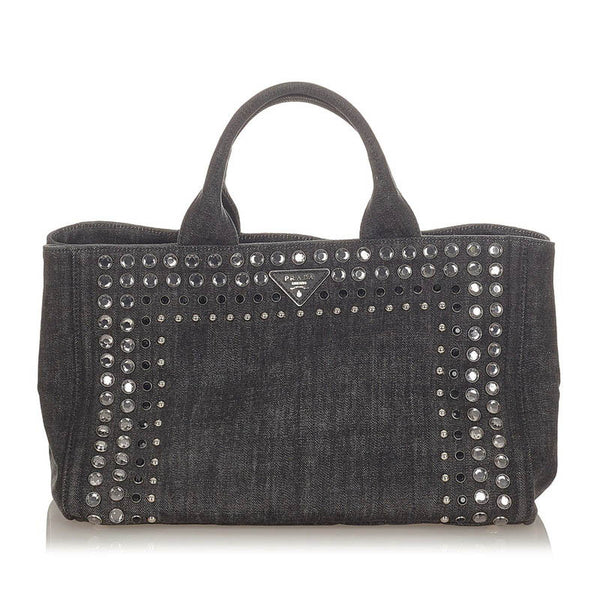 プラダ カナパ ビジュー B2642O ブラック デニム ハンドバッグ ショルダーバッグ 2WAY レディース PRADA 【中古】