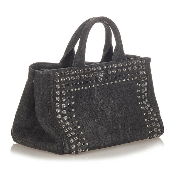 プラダ カナパ ビジュー B2642O ブラック デニム ハンドバッグ ショルダーバッグ 2WAY レディース PRADA 【中古】