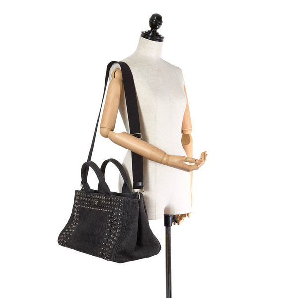 プラダ カナパ ビジュー B2642O ブラック デニム ハンドバッグ ショルダーバッグ 2WAY レディース PRADA 【中古】