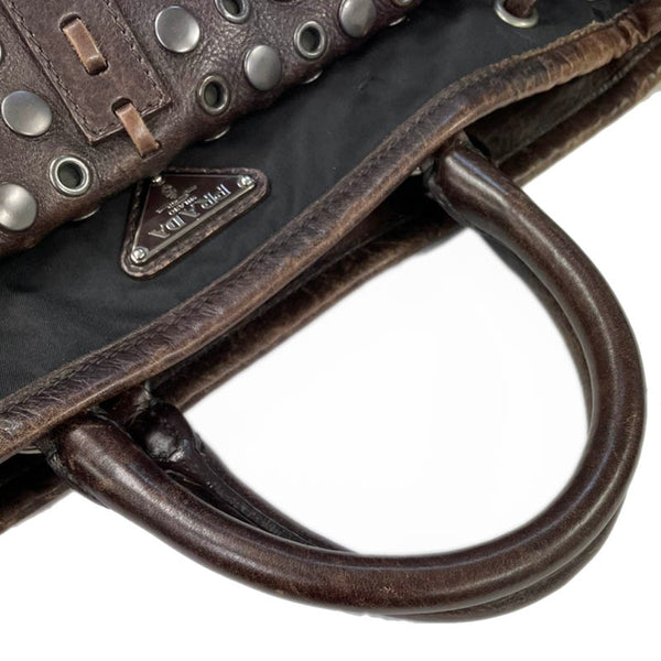 プラダ ポコノ ブラック ブラウン ナイロン レザー ハンドバッグ ショルダーバッグ 2WAY レディース PRADA 【中古】