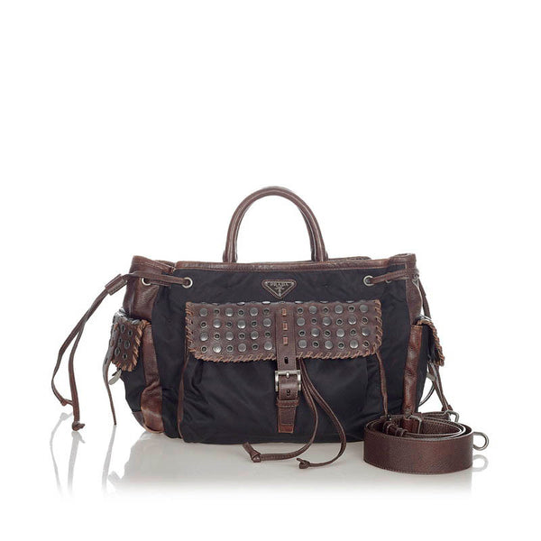 プラダ ポコノ ブラック ブラウン ナイロン レザー ハンドバッグ ショルダーバッグ 2WAY レディース PRADA 【中古】