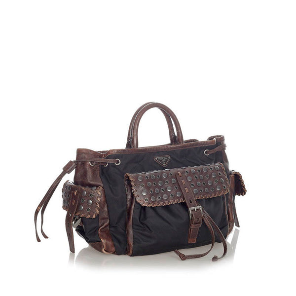 プラダ ポコノ ブラック ブラウン ナイロン レザー ハンドバッグ ショルダーバッグ 2WAY レディース PRADA 【中古】