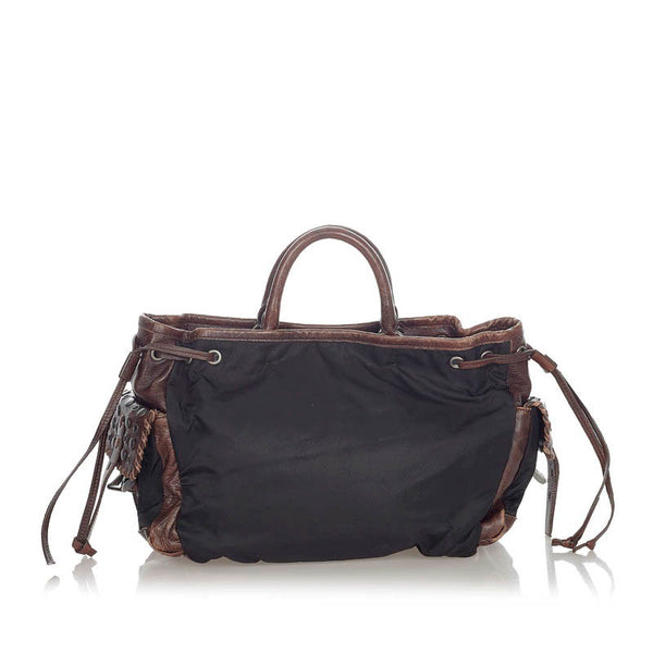 プラダ ポコノ ブラック ブラウン ナイロン レザー ハンドバッグ ショルダーバッグ 2WAY レディース PRADA 【中古】