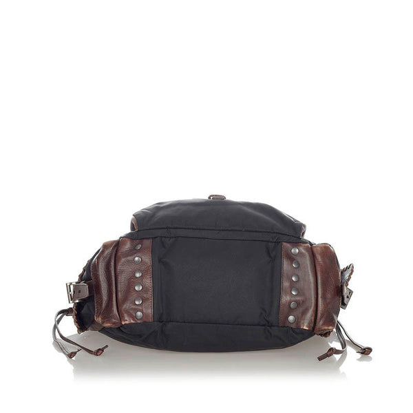 プラダ ポコノ ブラック ブラウン ナイロン レザー ハンドバッグ ショルダーバッグ 2WAY レディース PRADA 【中古】