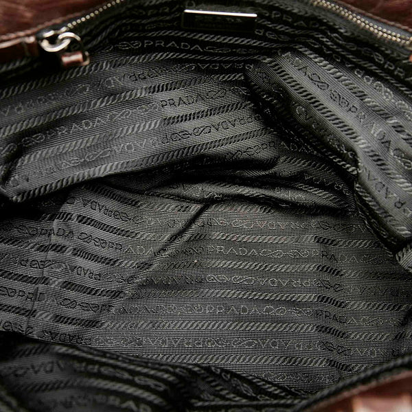 プラダ ポコノ ブラック ブラウン ナイロン レザー ハンドバッグ ショルダーバッグ 2WAY レディース PRADA 【中古】