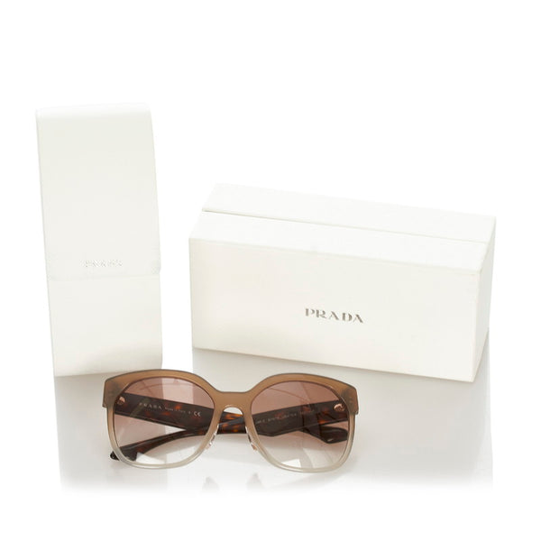 プラダ SPR 10R F ライトグレー ブラウン プラスチック サングラス レディース PRADA 【中古】