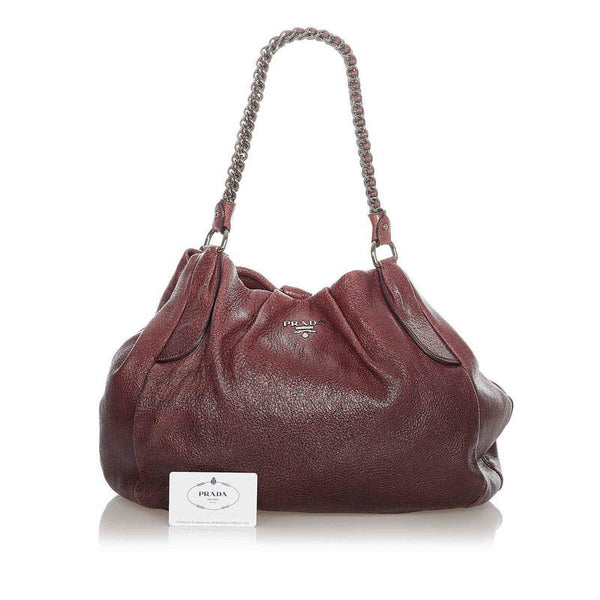 プラダ BR3952 ブラウン レザー チェーンショルダー レディース PRADA 【中古】