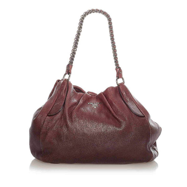 プラダ BR3952 ブラウン レザー チェーンショルダー レディース PRADA 【中古】