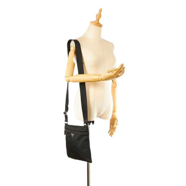 プラダ ポコノ ブラック ナイロン レザー ショルダーバッグ レディース PRADA 【中古】