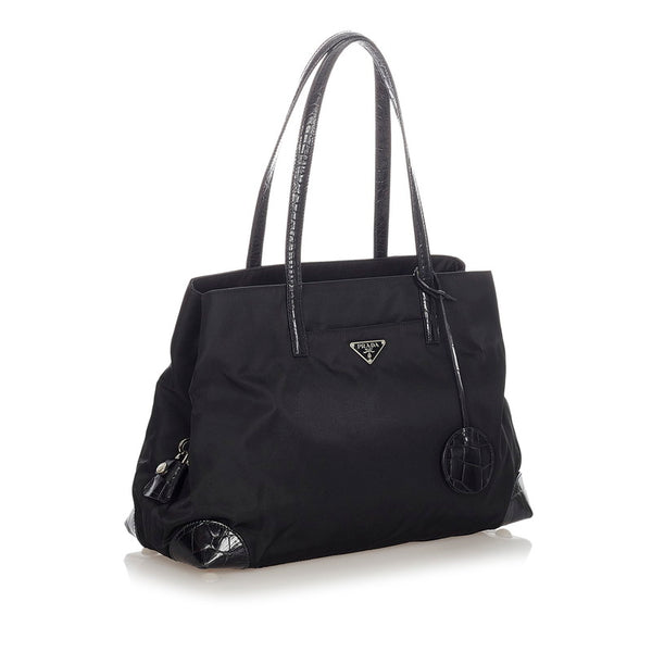 プラダ ポコノ ブラック ナイロン レザー ショルダーバッグ レディース PRADA 【中古】
