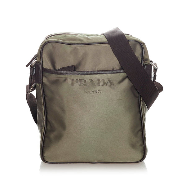 プラダ ポコノ カーキ ナイロン レザー ショルダーバッグ メンズ PRADA 【中古】