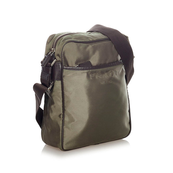 プラダ ポコノ カーキ ナイロン レザー ショルダーバッグ メンズ PRADA 【中古】