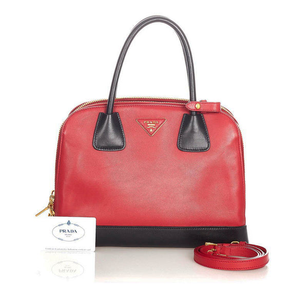 プラダ B2593C レッド ブラック レザー ハンドバッグ ショルダーバッグ 2WAY レディース PRADA 【中古】
