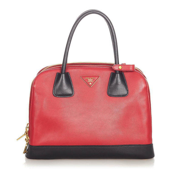 プラダ B2593C レッド ブラック レザー ハンドバッグ ショルダーバッグ 2WAY レディース PRADA 【中古】