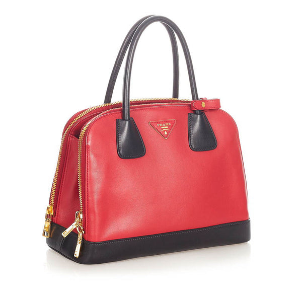 プラダ B2593C レッド ブラック レザー ハンドバッグ ショルダーバッグ 2WAY レディース PRADA 【中古】