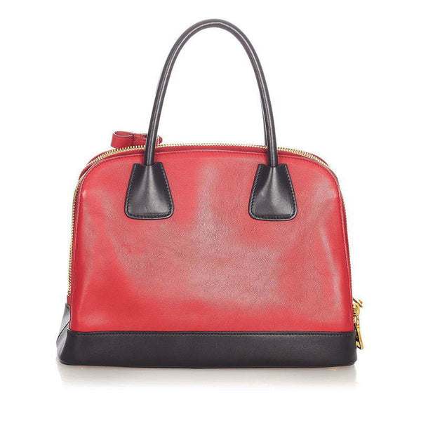プラダ B2593C レッド ブラック レザー ハンドバッグ ショルダーバッグ 2WAY レディース PRADA 【中古】