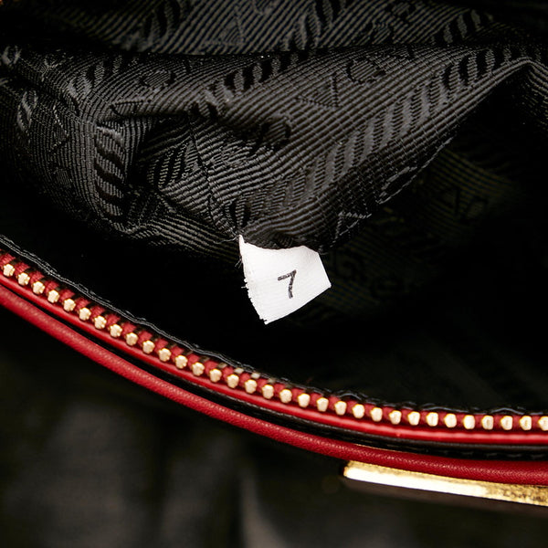 プラダ B2593C レッド ブラック レザー ハンドバッグ ショルダーバッグ 2WAY レディース PRADA 【中古】