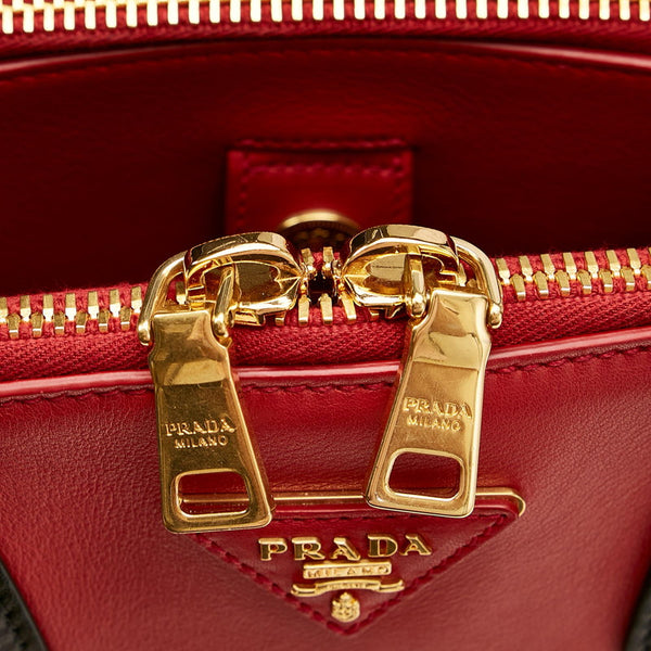 プラダ B2593C レッド ブラック レザー ハンドバッグ ショルダーバッグ 2WAY レディース PRADA 【中古】