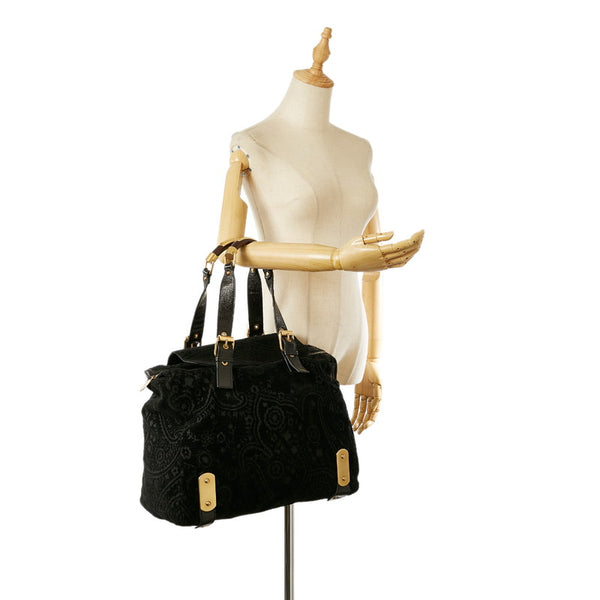 ステラマッカートニー ブラック ゴールド コットン エナメル ハンドバッグ レディース Stella McCartney 【中古】