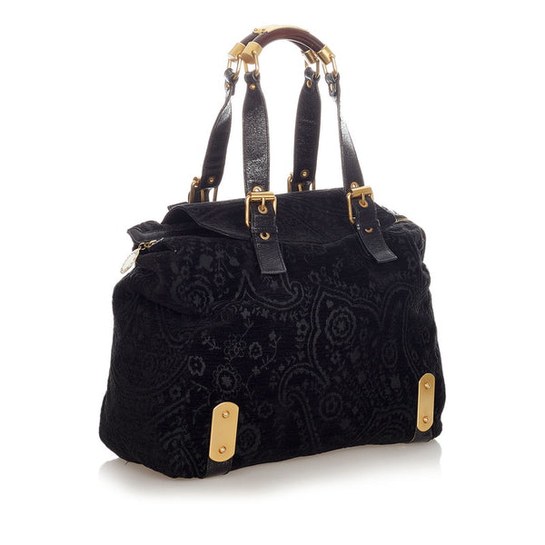 ステラマッカートニー ブラック ゴールド コットン エナメル ハンドバッグ レディース Stella McCartney 【中古】