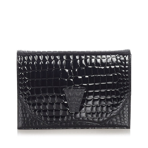 イヴ サンローラン ブラック エナメル クラッチバッグ レディース YVES SAINT LAURENT 【中古】
