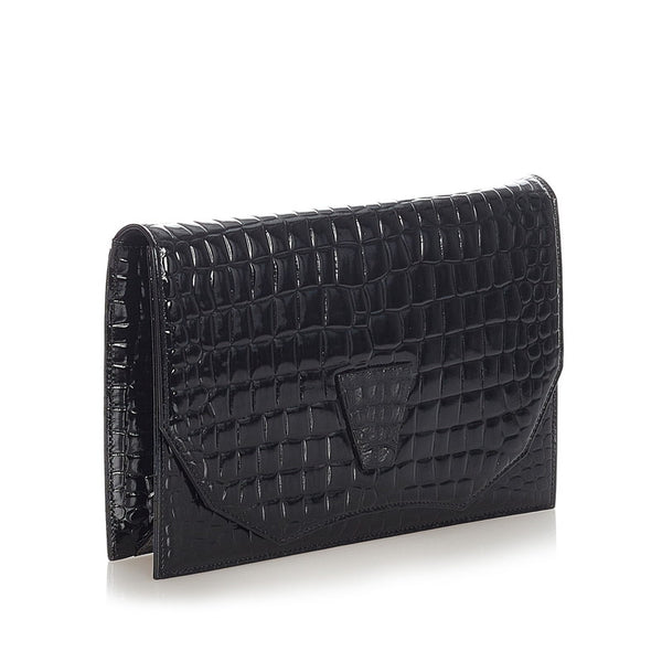 イヴ サンローラン ブラック エナメル クラッチバッグ レディース YVES SAINT LAURENT 【中古】