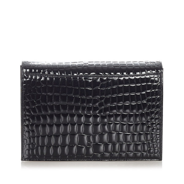 イヴ サンローラン ブラック エナメル クラッチバッグ レディース YVES SAINT LAURENT 【中古】