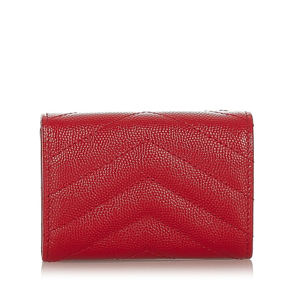 サンローラン クラシック モノグラム 三つ折り財布 レッド レザー レディース SAINT LAURENT 【中古】