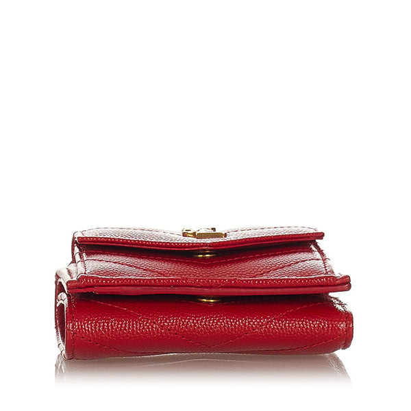 サンローラン クラシック モノグラム 三つ折り財布 レッド レザー レディース SAINT LAURENT 【中古】