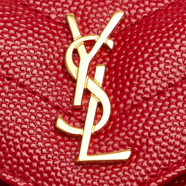サンローラン クラシック モノグラム 三つ折り財布 レッド レザー レディース SAINT LAURENT 【中古】
