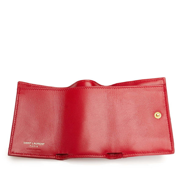 サンローラン クラシック モノグラム 三つ折り財布 レッド レザー レディース SAINT LAURENT 【中古】