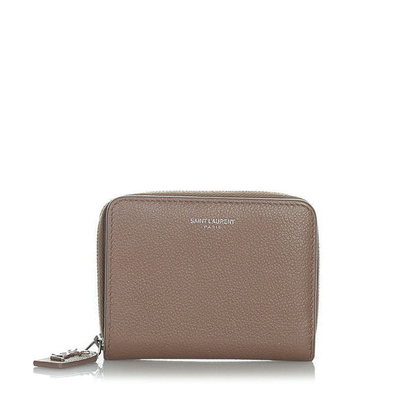 イヴ サンローラン ベージュ ブラウン レザー 二つ折り財布 レディース YVES SAINT LAURENT 【中古】