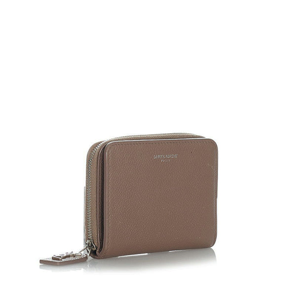イヴ サンローラン ベージュ ブラウン レザー 二つ折り財布 レディース YVES SAINT LAURENT 【中古】