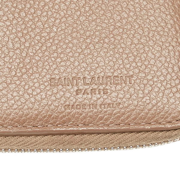 イヴ サンローラン ベージュ ブラウン レザー 二つ折り財布 レディース YVES SAINT LAURENT 【中古】