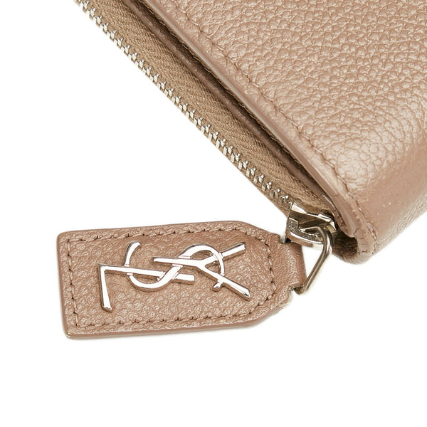 イヴ サンローラン ベージュ ブラウン レザー 二つ折り財布 レディース YVES SAINT LAURENT 【中古】