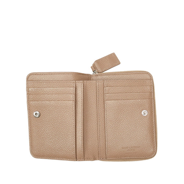 イヴ サンローラン ベージュ ブラウン レザー 二つ折り財布 レディース YVES SAINT LAURENT 【中古】